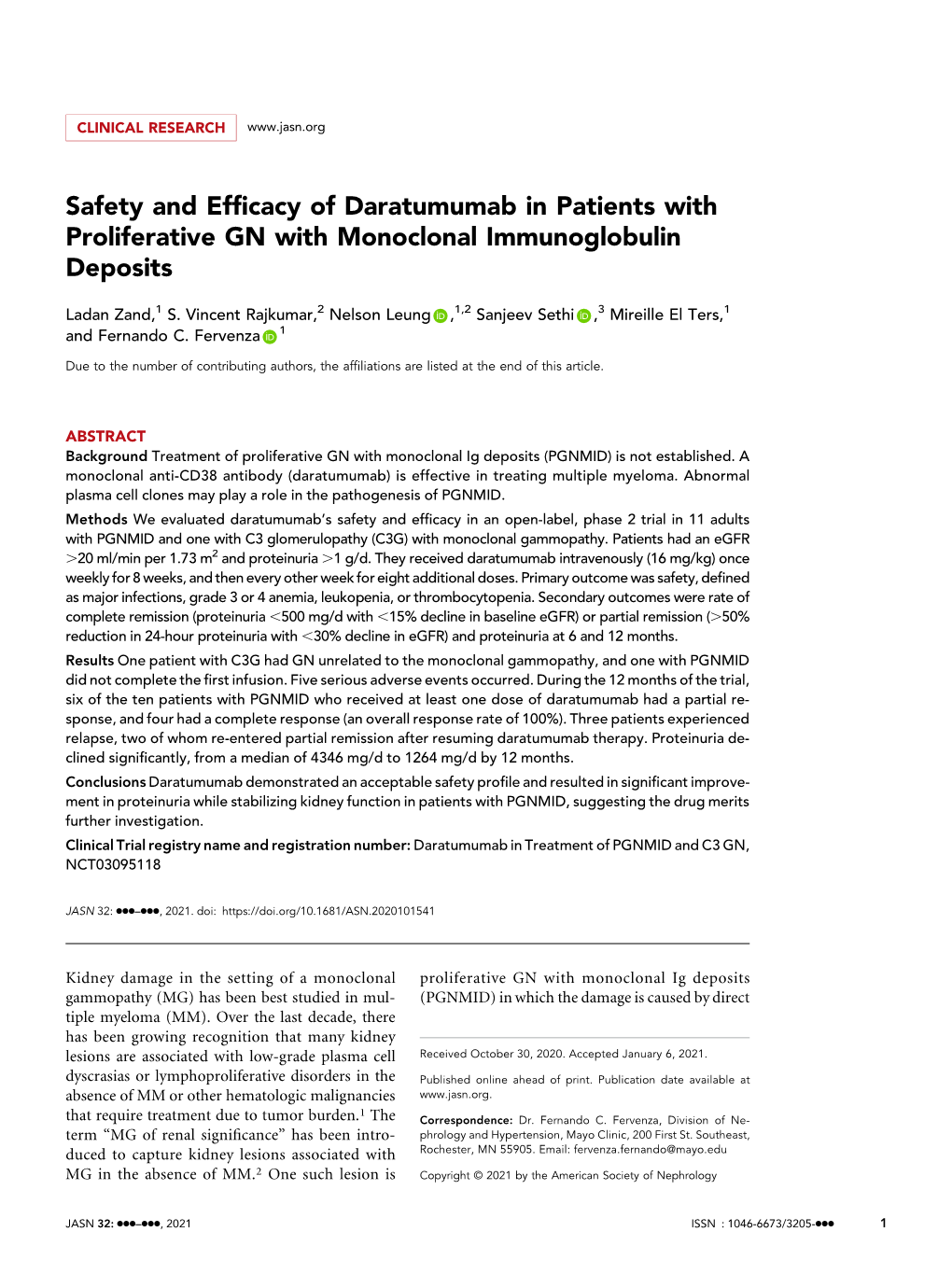 Safety and Efficacy of Daratumumab in Patients with Proliferative GN