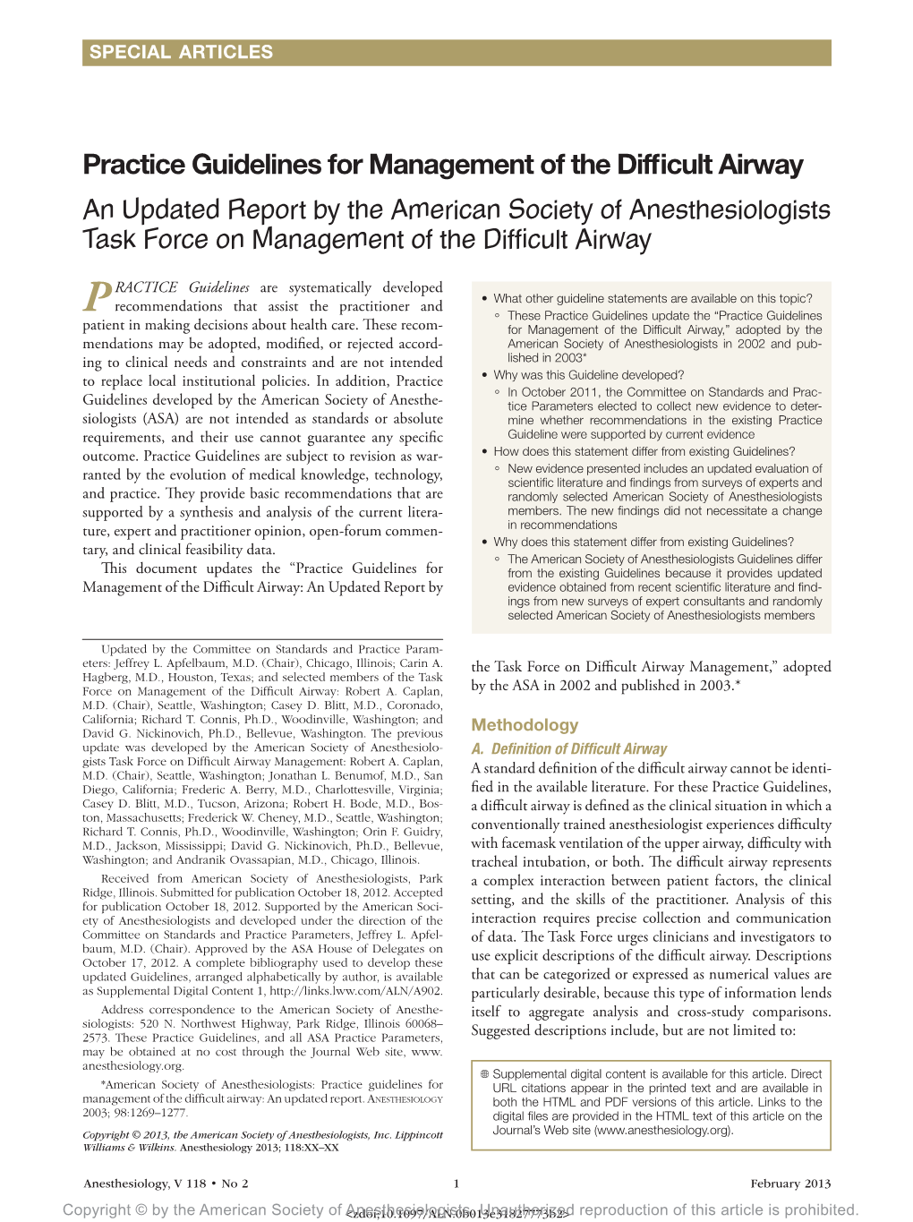 ASA Practice Guidelines for Management of the Difficult Airway