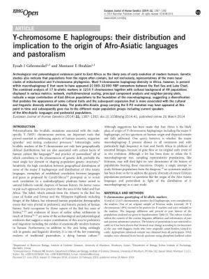 Y-Chromosome E Haplogroups: Their Distribution and Implication to the Origin of Afro-Asiatic Languages and Pastoralism