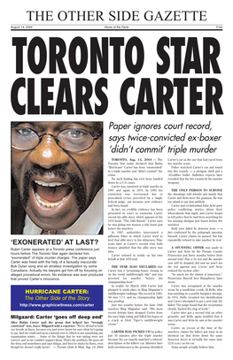 Toronto Star Clears Carter (Page 1)