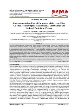 Environmental and Social Parameters Effects on Olive Colobus Monkey's