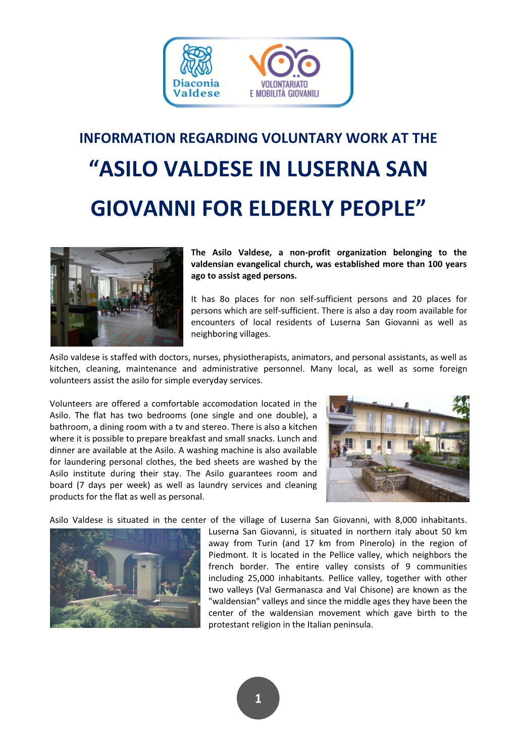 “Asilo Valdese in Luserna San Giovanni for Elderly People”