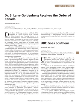 Dr. S. Larry Goldenberg Receives the Order of Canada UBC Goes Southern