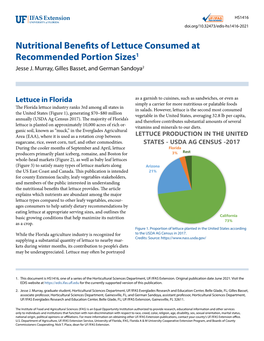 Nutritional Benefits of Lettuce Consumed at Recommended Portion Sizes1 Jesse J