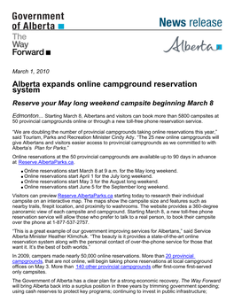 Alberta Expands Online Campground Reservation System Reserve Your May Long Weekend Campsite Beginning March 8