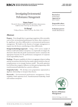 Investigating Environmental Performance Management Inputs