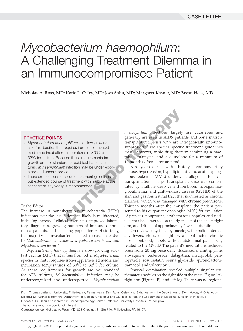 Mycobacterium Haemophilum: a Challenging Treatment Dilemma in an Immunocompromised Patient