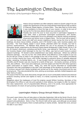 The Leamington Omnibus Newsletter of the Leamington History Group Summer 2017
