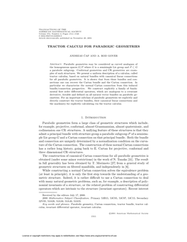 TRACTOR CALCULI for PARABOLIC GEOMETRIES 1. Introduction Parabolic Geometries Form a Large Class of Geometric Structures Which I