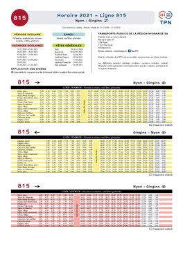 Horaire 2021 – Ligne 815 815 Nyon - Gingins