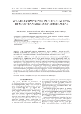 Volatile Compounds in Oleo-Gum Resin of Socotran Species of Burseraceae