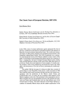 The Classic Years of European Marxism, 1887-1936