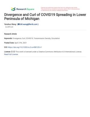 Divergence and Curl of COVID19 Spreading in Lower Peninsula of Michigan