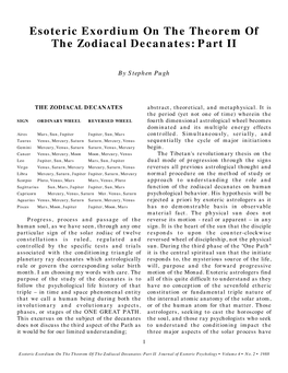 Esoteric Exordium on the Theorem of the Zodiacal Decanates: Part II