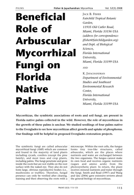 Beneficial Role of Arbuscular Mycorrhizal Fungi on Florida Native