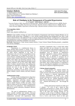 Scholars Bulletin Role of Cilnidipine in the Management of Essential