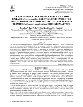 Cerbera Odollam GAERTN) LIQUID SMOKE for PINE WOOD PRESERVATION AGAINST a SUBTERRANEAN TERMITE Captotermes Curvignathus HOLMGREN ATTACK