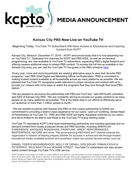 Kansas City PBS Now Live on Youtube TV