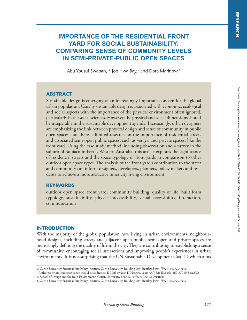 Importance of the Residential Front Yard for Social Sustainability