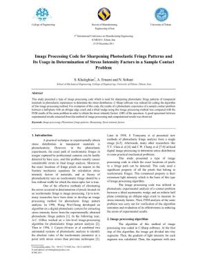 Image Processing Code for Sharpening Photoelastic Fringe Patterns and Its Usage in Determination of Stress Intensity Factors in a Sample Contact Problem