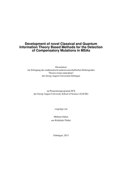 Development of Novel Classical and Quantum Information Theory Based Methods for the Detection of Compensatory Mutations in Msas