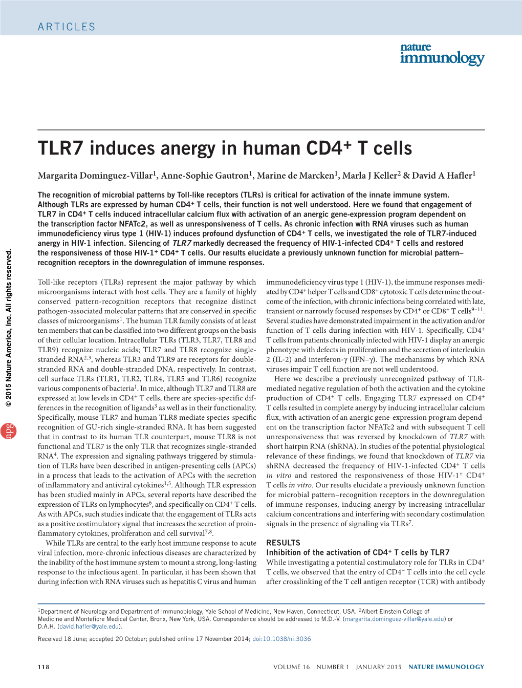 TLR7 Induces Anergy in Human CD4+ T Cells