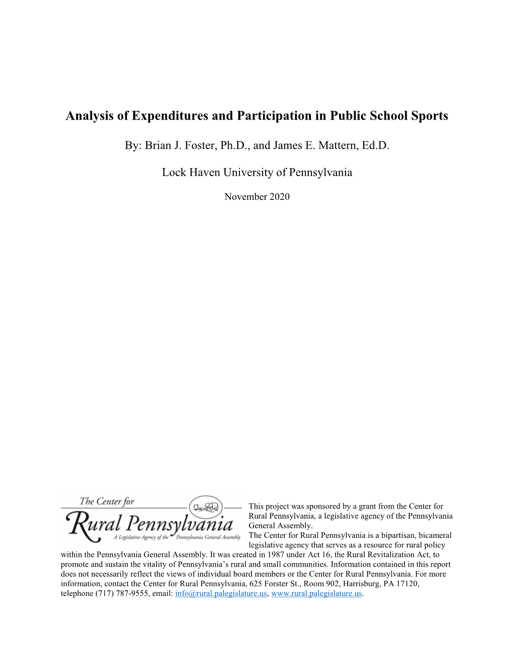 Analysis of Expenditures and Participation in Public School Sports