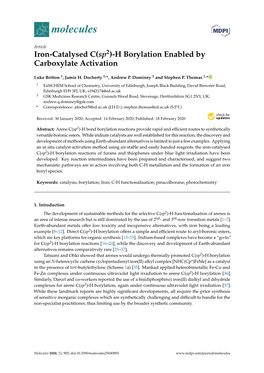 Iron-Catalysed C (Sp2)-H Borylation Enabled by Carboxylate Activation