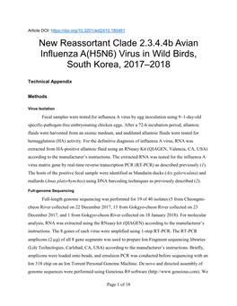 New Reassortant Clade 2.3.4.4B Avian Influenza A(H5N6) Virus in Wild Birds, South Korea, 2017–2018