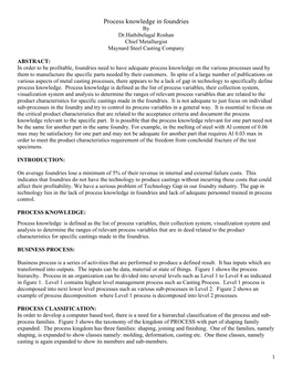 Process Knowledge in Foundries by Dr.Hathibelagal Roshan Chief Metallurgist Maynard Steel Casting Company