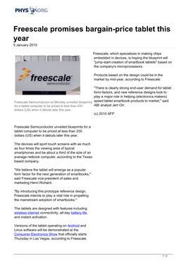 Freescale Promises Bargain-Price Tablet This Year 5 January 2010