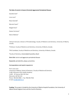 1 the Role of Loricrin in Severe (Formerly Aggressive) Periodontal