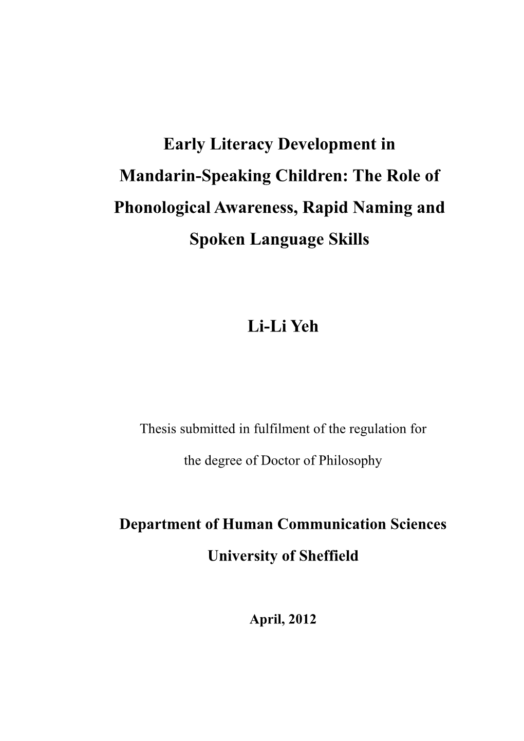 A Study of Literacy Development