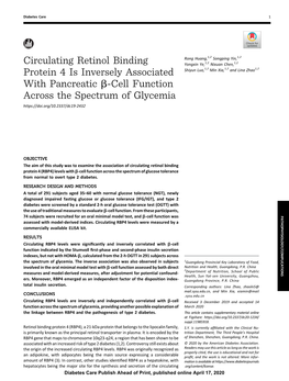 Circulating Retinol Binding Protein 4 Is Inversely Associated With
