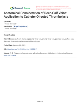 Anatomical Consideration of Deep Calf Veins: Application to Catheter-Directed Thrombolysis