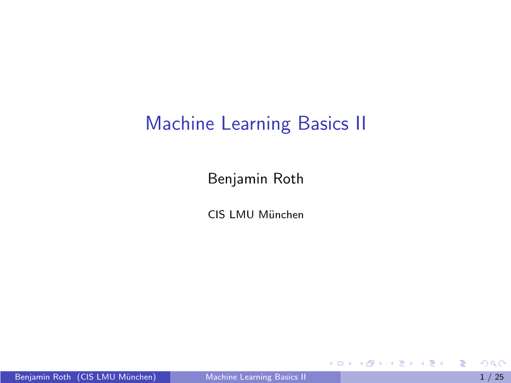 Machine Learning Basics II