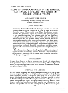 Rat, Mouse, Guinea-Pig and Rabbit in Cleared Uterine Tracts