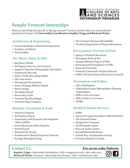 Sample Vermont Internships