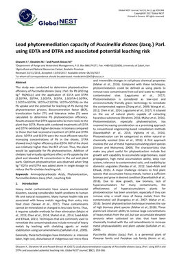 Lead Phytoremediation Capacity of Puccinellia Distans (Jacq.) Parl