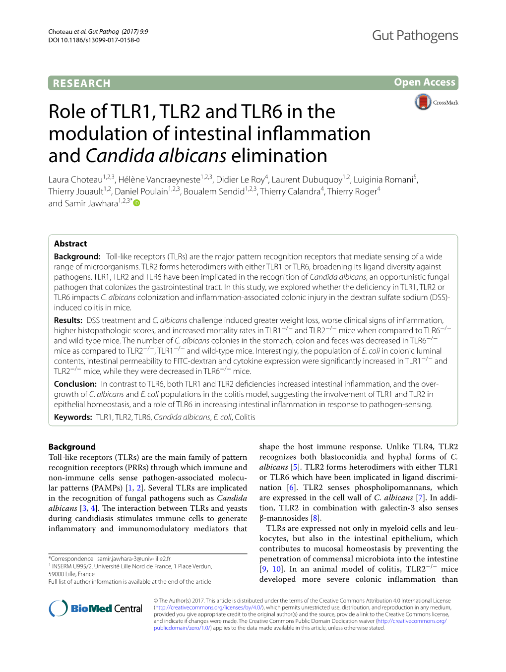 Role of TLR1, TLR2 and TLR6 in the Modulation of Intestinal