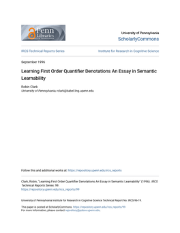 Learning First Order Quantifier Denotations an Essay in Semantic Learnability
