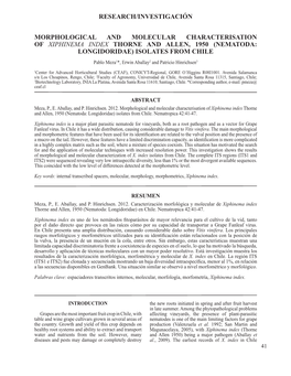 Research/Investigación Morphological and Molecular Characterisation of Xiphinema Index Thorne and Allen, 1950 (Nematoda: Longid