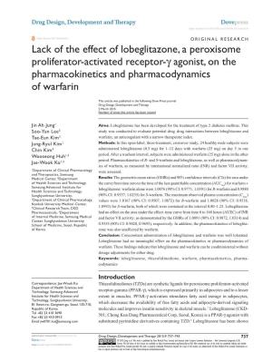 Lack of the Effect of Lobeglitazone, a Peroxisome Proliferator-Activated Receptor-Γ Agonist, on the Pharmacokinetics and Pharmacodynamics of Warfarin
