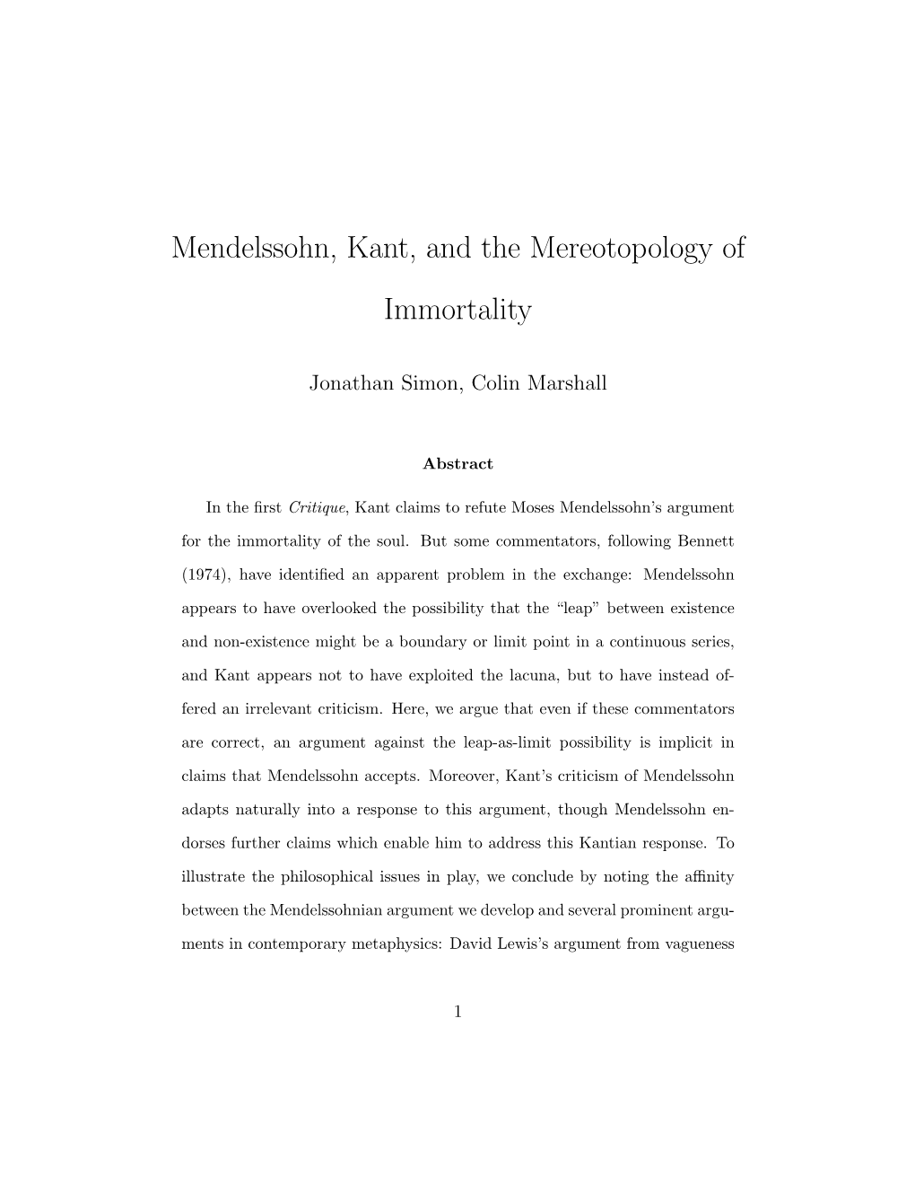 Mendelssohn, Kant, and the Mereotopology of Immortality