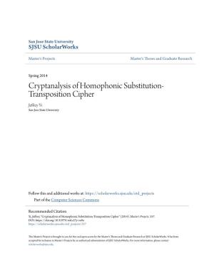 Cryptanalysis of Homophonic Substitution-Transposition Cipher" (2014)