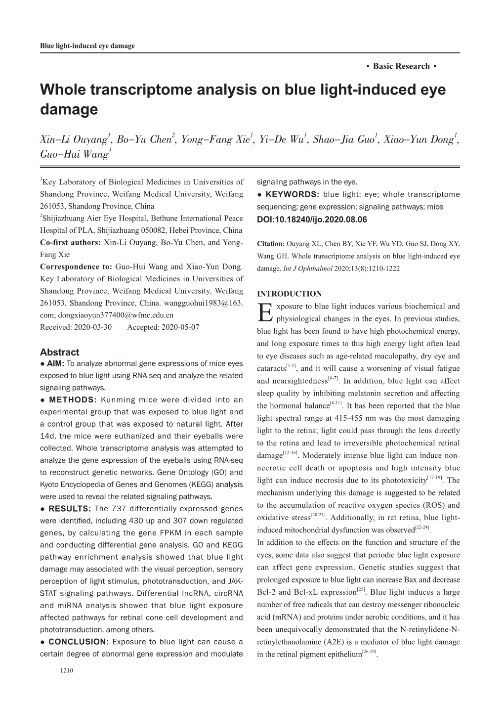 Whole Transcriptome Analysis on Blue Light-Induced Eye Damage