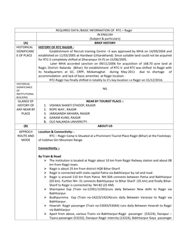 Required Data /Basic Information of Rtc