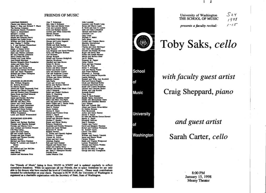 Toby Saks, Cello