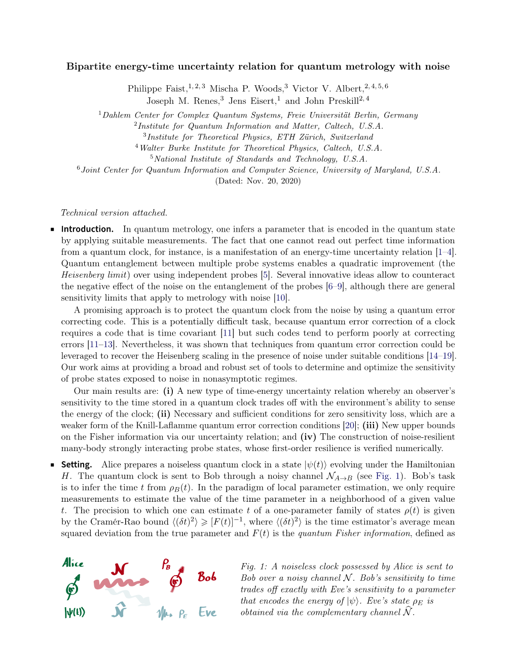 Bipartite Energy-Time Uncertainty Relation for Quantum Metrology with Noise