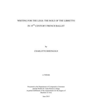 The Role of the Libretto in 19 Century French Ballet